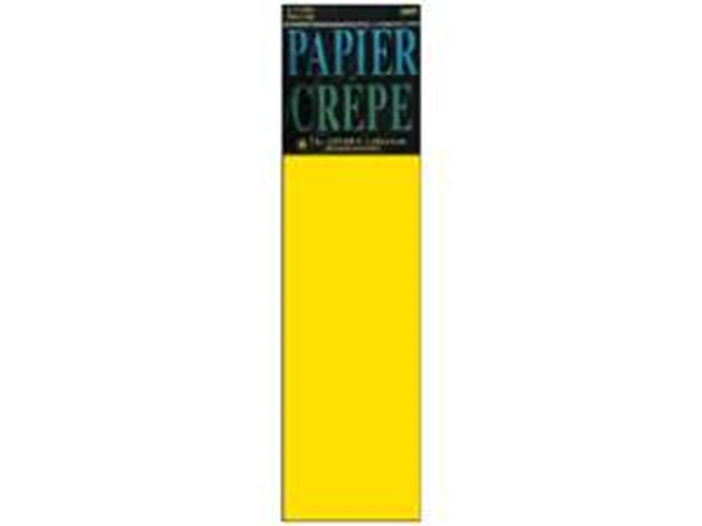 Bright canary yellow crepe paper sheet with textured, crinkled surface in rectangular packaging.