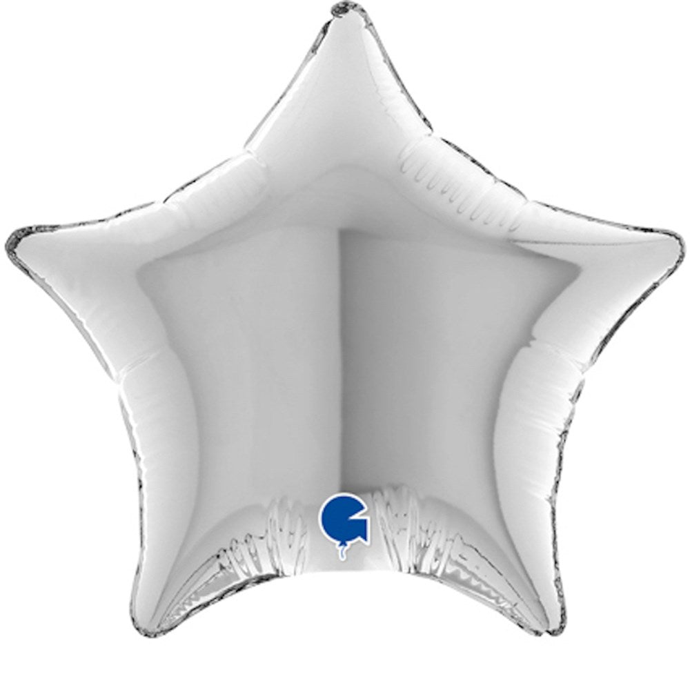 Silver star-shaped foil balloon with a smooth reflective surface, 4-inch size.