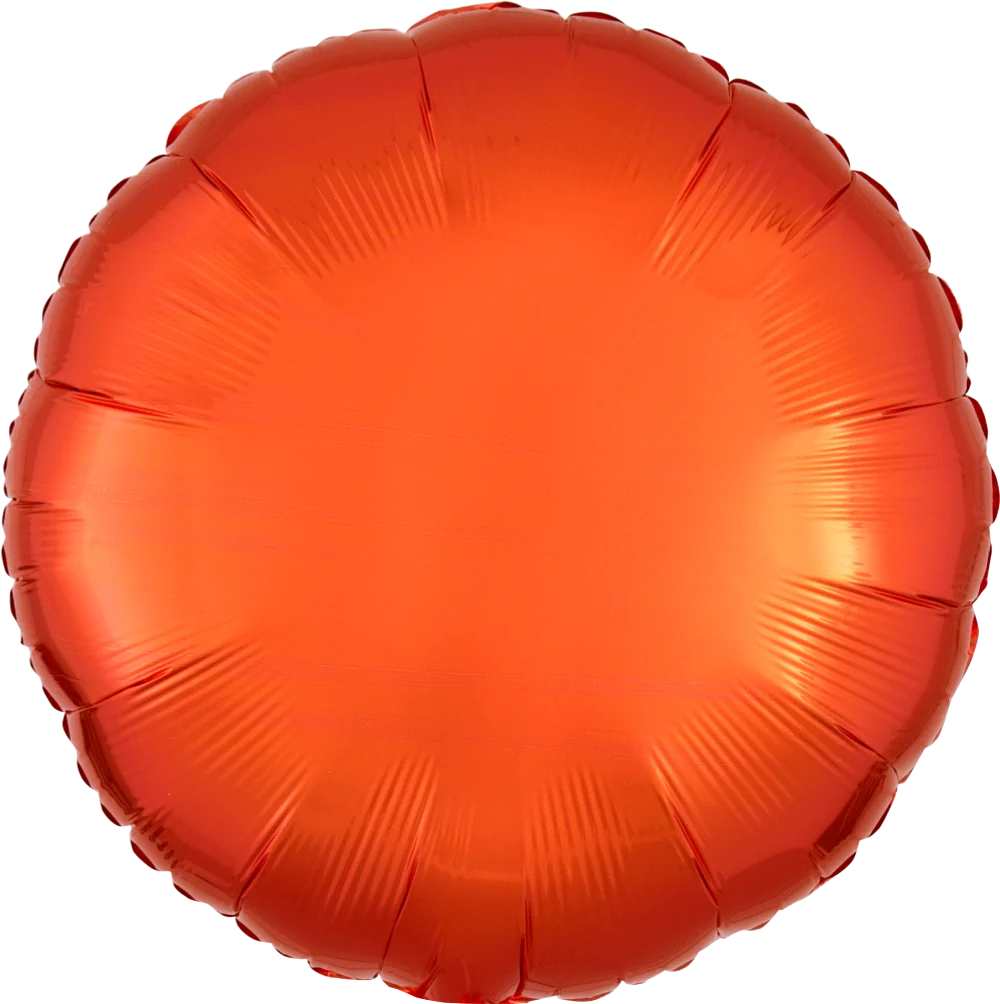 Metallic orange round foil balloon with a glossy finish, 17 inches in diameter.
