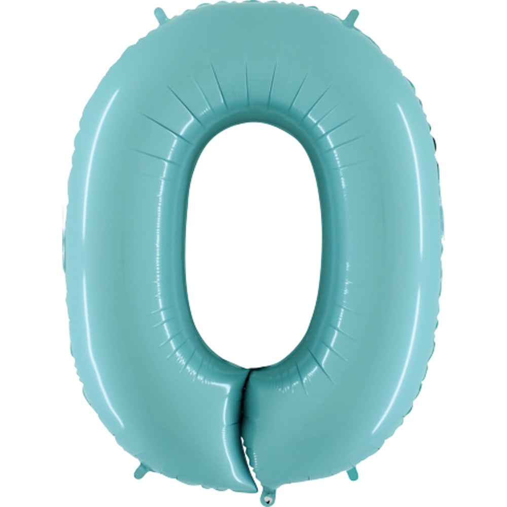 Pastel blue 40-inch jumbo foil balloon shaped as the number zero.