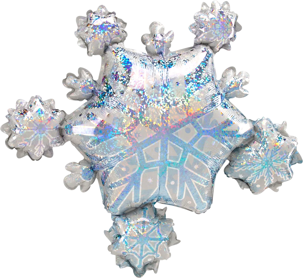 32-inch holographic silver foil balloon shaped like a detailed snowflake cluster.