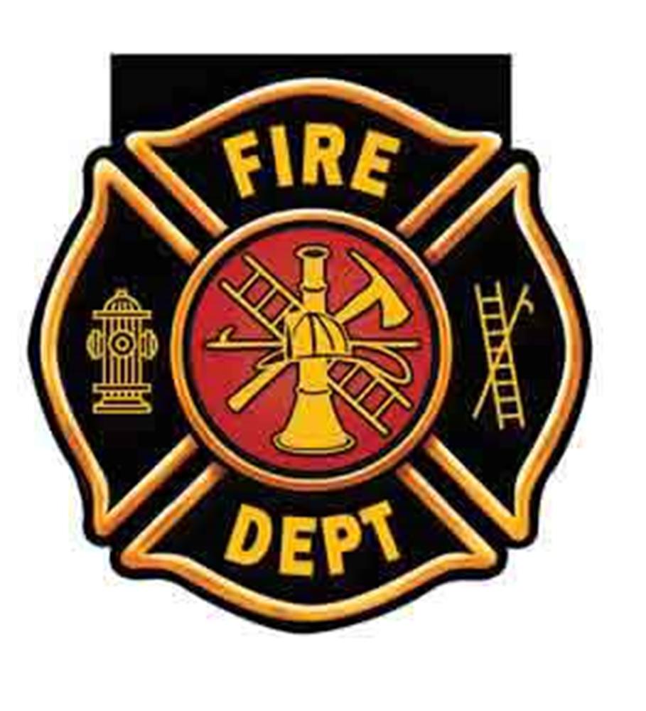 Black and red fire department badge-shaped notepad with gold fire safety symbols and text.