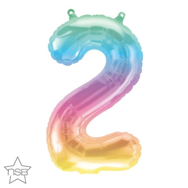 16-inch foil balloon shaped like number 2 with a blue, purple, pink, and yellow ombre gradient.
