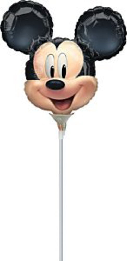 14in foil balloon shaped like Mickey Mouse face with black ears and cheerful expression.