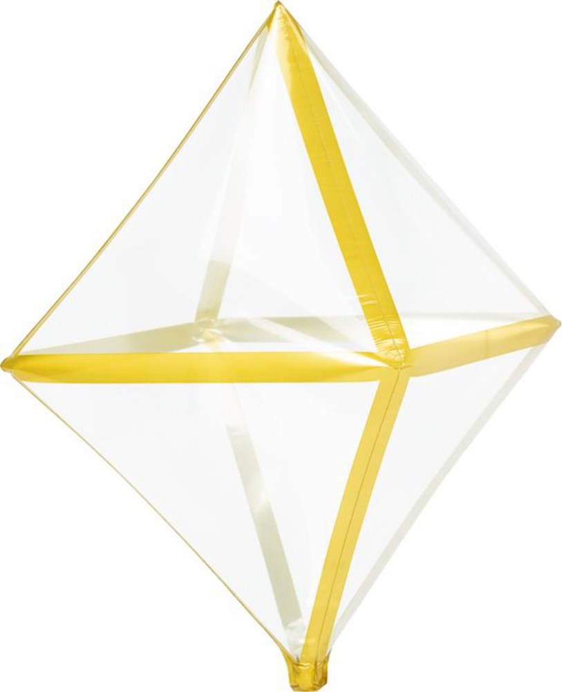 Clear diamond-shaped balloon with gold trim accents along edges and center band.