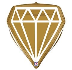 18-inch gold foil balloon shaped like a multifaceted gemstone with white geometric lines.