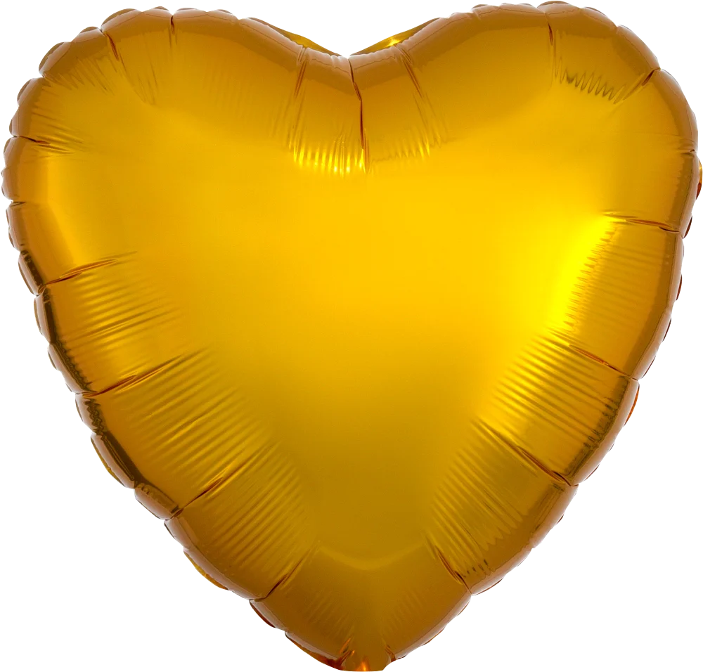 Metallic gold foil balloon in a 17-inch heart shape with a shiny surface.