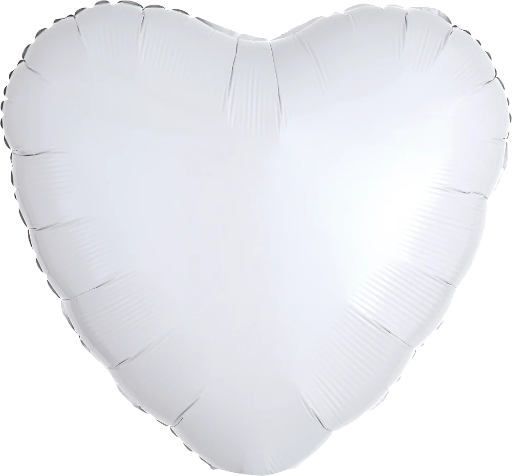 White metallic heart-shaped foil balloon with smooth reflective surface, 17 inches wide.