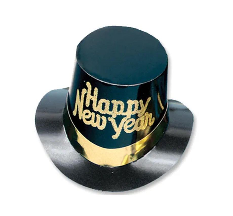 Black Top Hat with Gold Band and Glitter