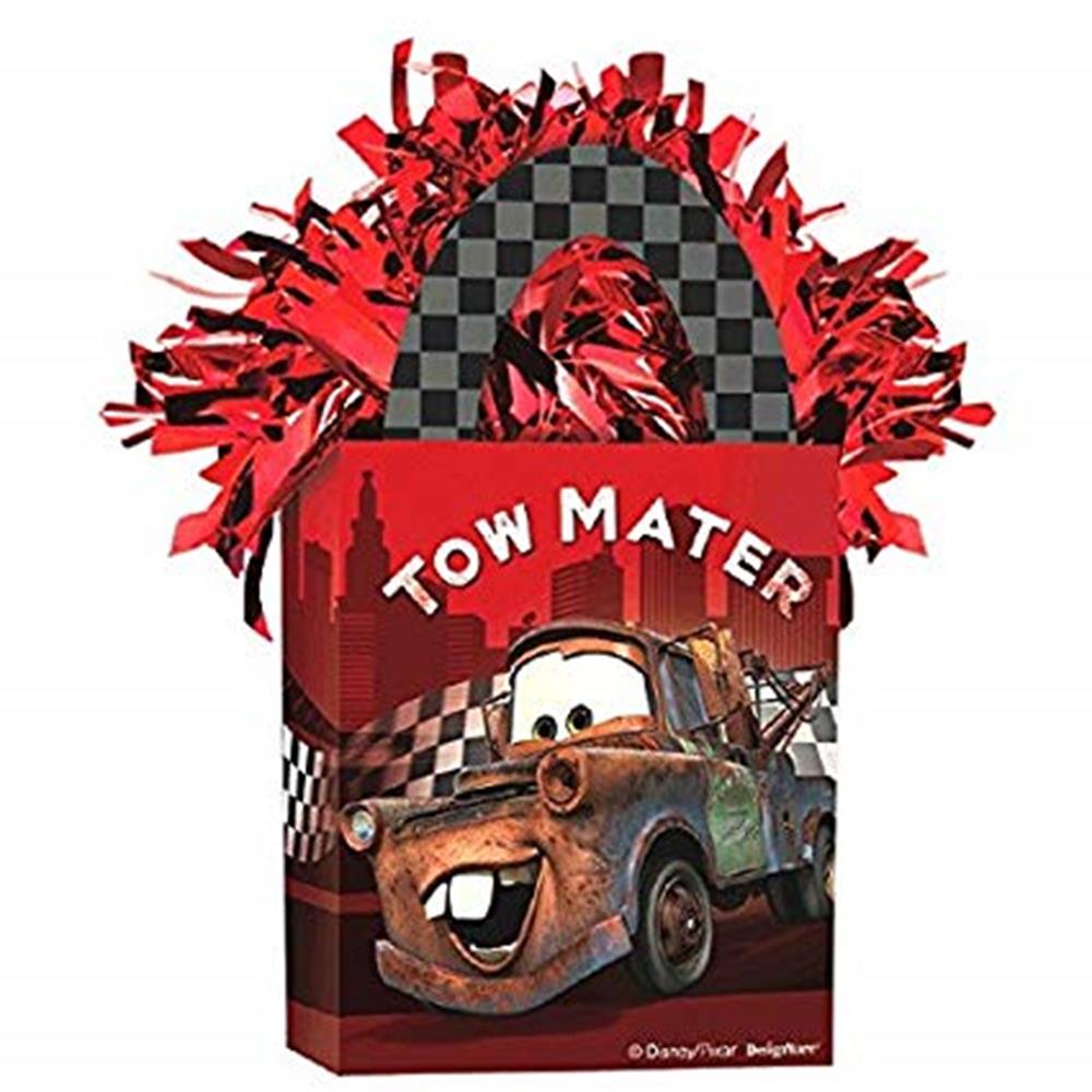 Red and black checkered Disney Cars 3 mini tote with Tow Mater graphic and red fringe top.