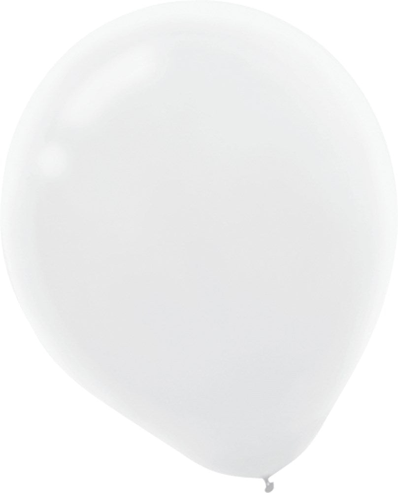 Single white latex balloon, 12 inch round shape with smooth surface and glossy finish.