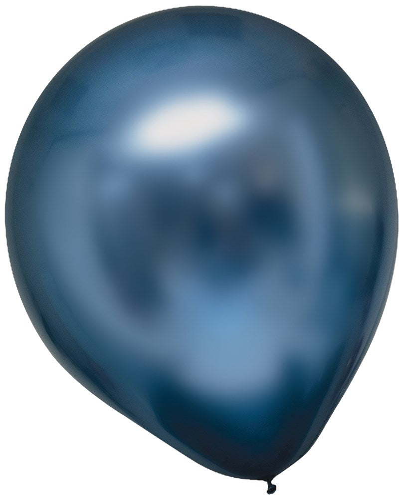 Shiny azure blue latex balloon with smooth satin-like finish, 11 inches round.