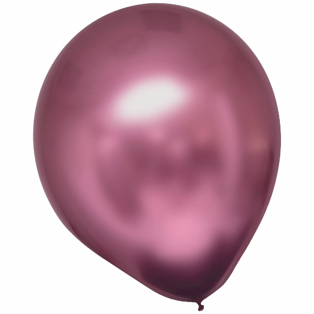 Shiny satin-finish latex balloon in metallic rose pink, 11-inch round shape.