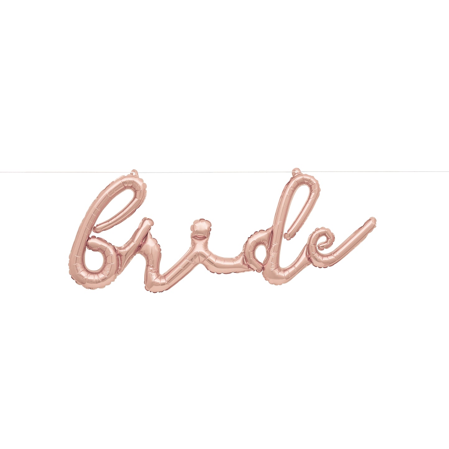 14-inch rose gold foil balloon spelling "bride" in cursive script.