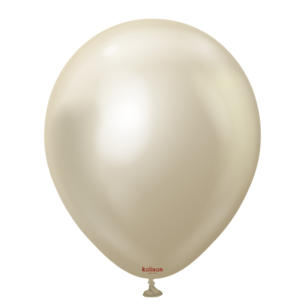 Shiny white gold latex balloon with a smooth, reflective surface and classic oval shape.
