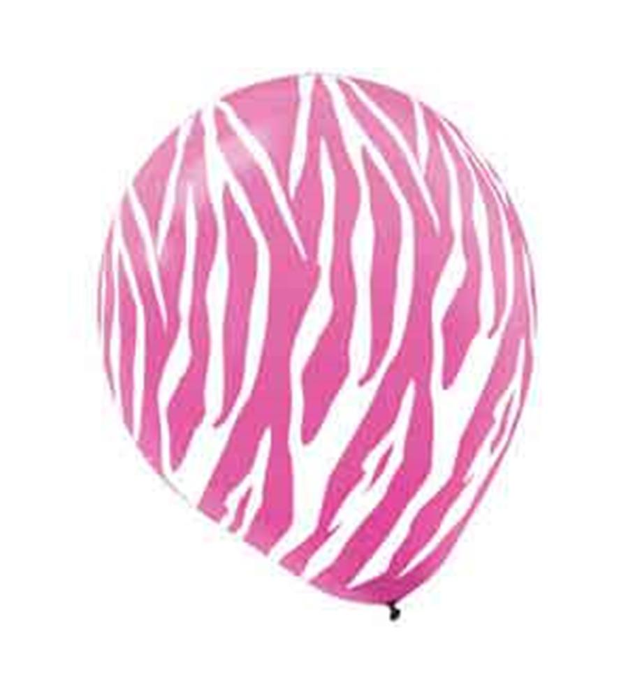 Bright pink balloon with white zebra stripe pattern.