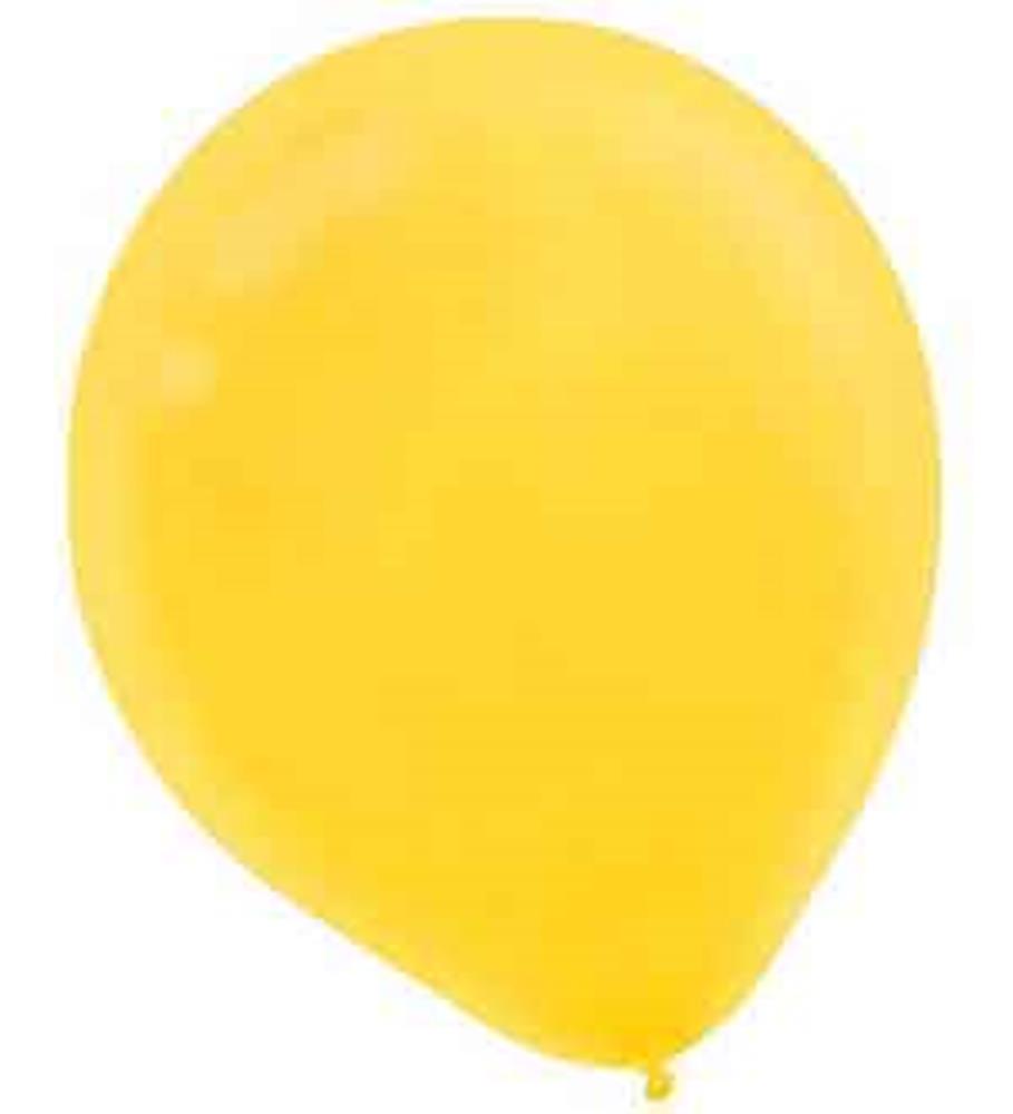Bright sunshine yellow latex balloon with a smooth, round shape.