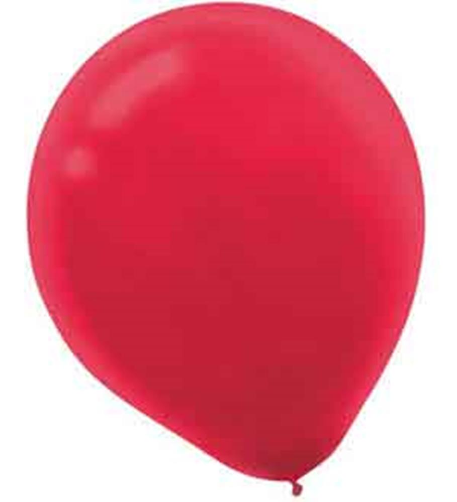 Bright red round latex balloon with a smooth surface and glossy finish.