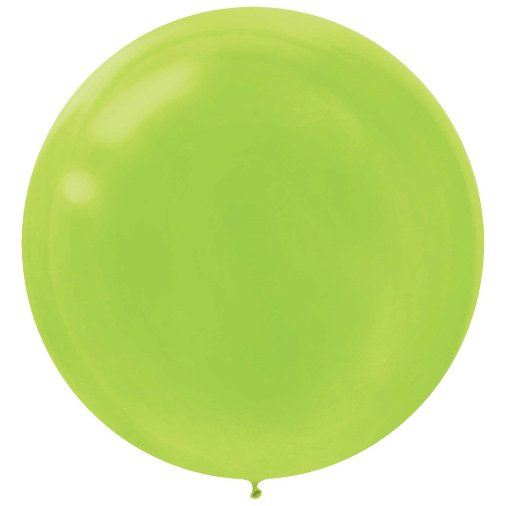 Bright kiwi green 24-inch round latex balloon with glossy finish.