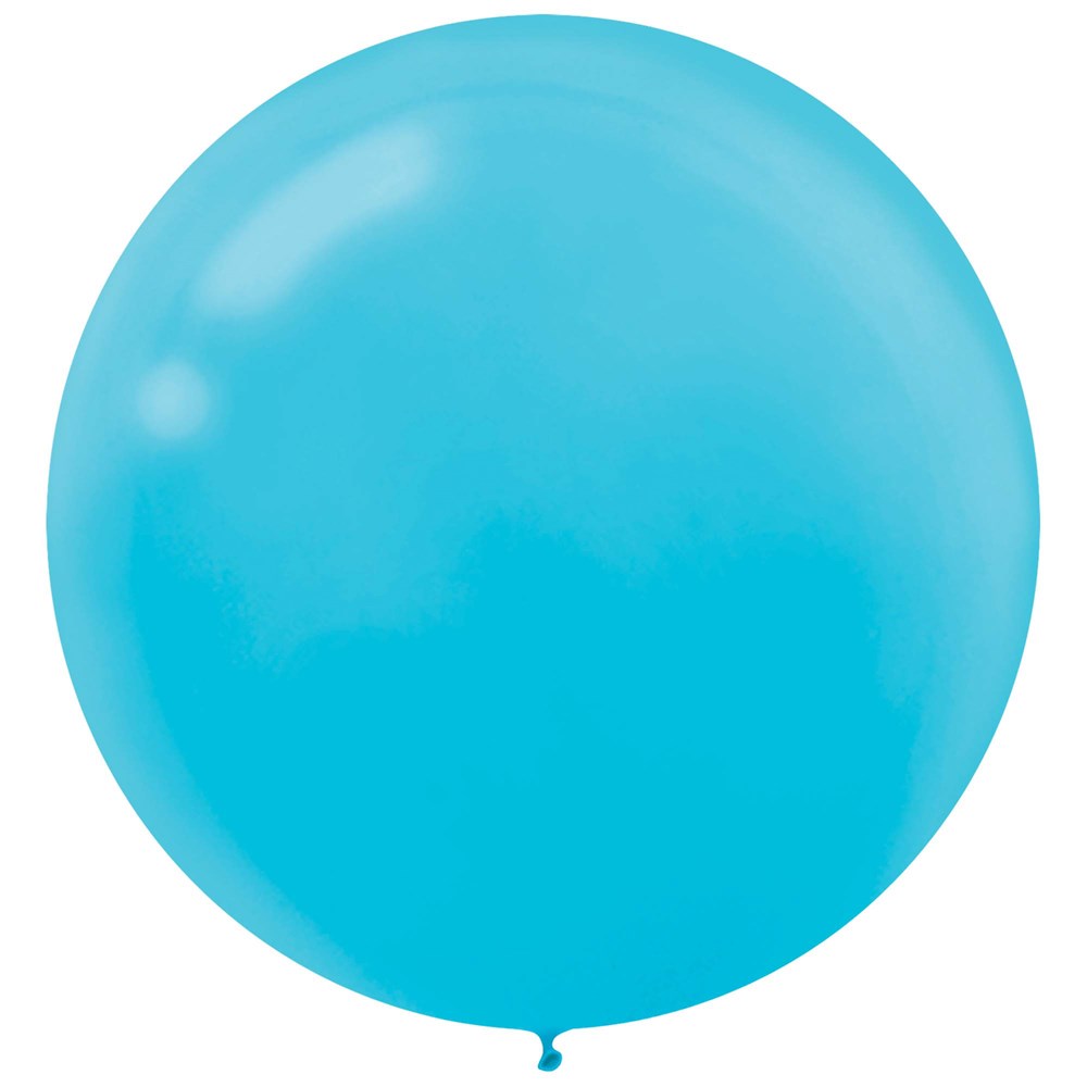 Round Caribbean blue latex balloon inflated to 24 inches, smooth shiny surface.