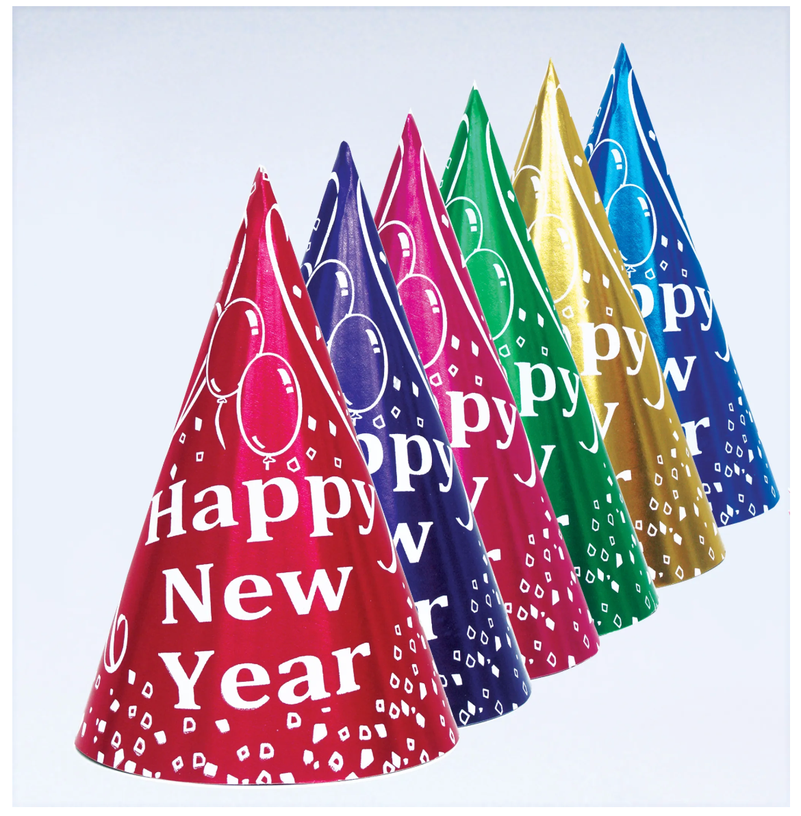 7 inch Foil Hats with Happy New Year 6ct