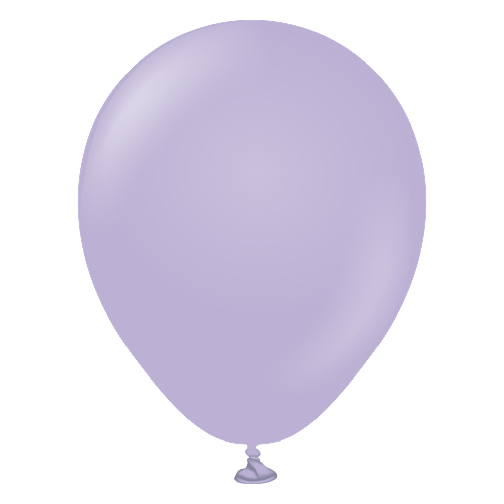 Light purple 18-inch round latex balloon with glossy finish and tied end.