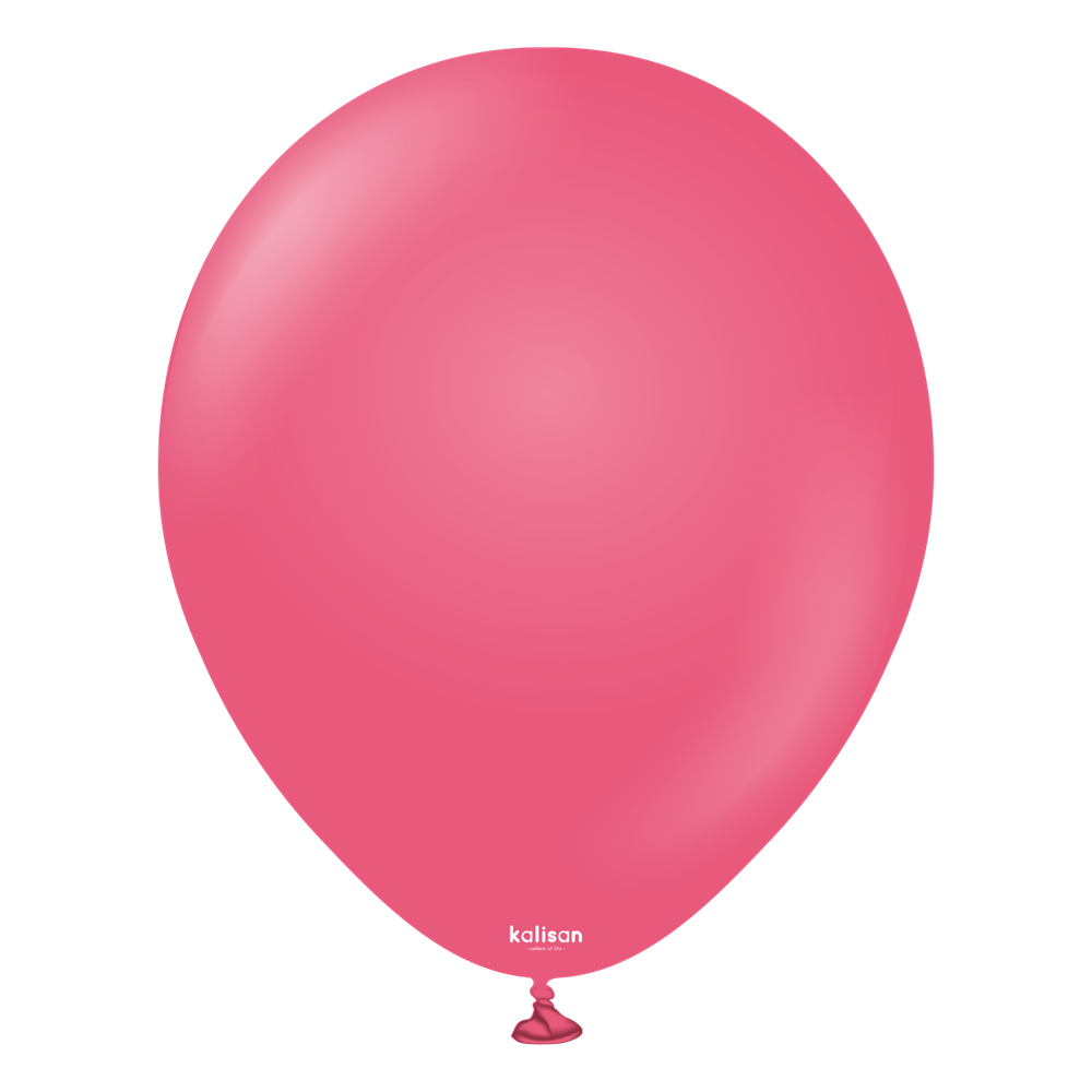 Bright fuchsia 18-inch round latex balloon with a smooth surface and tied end.