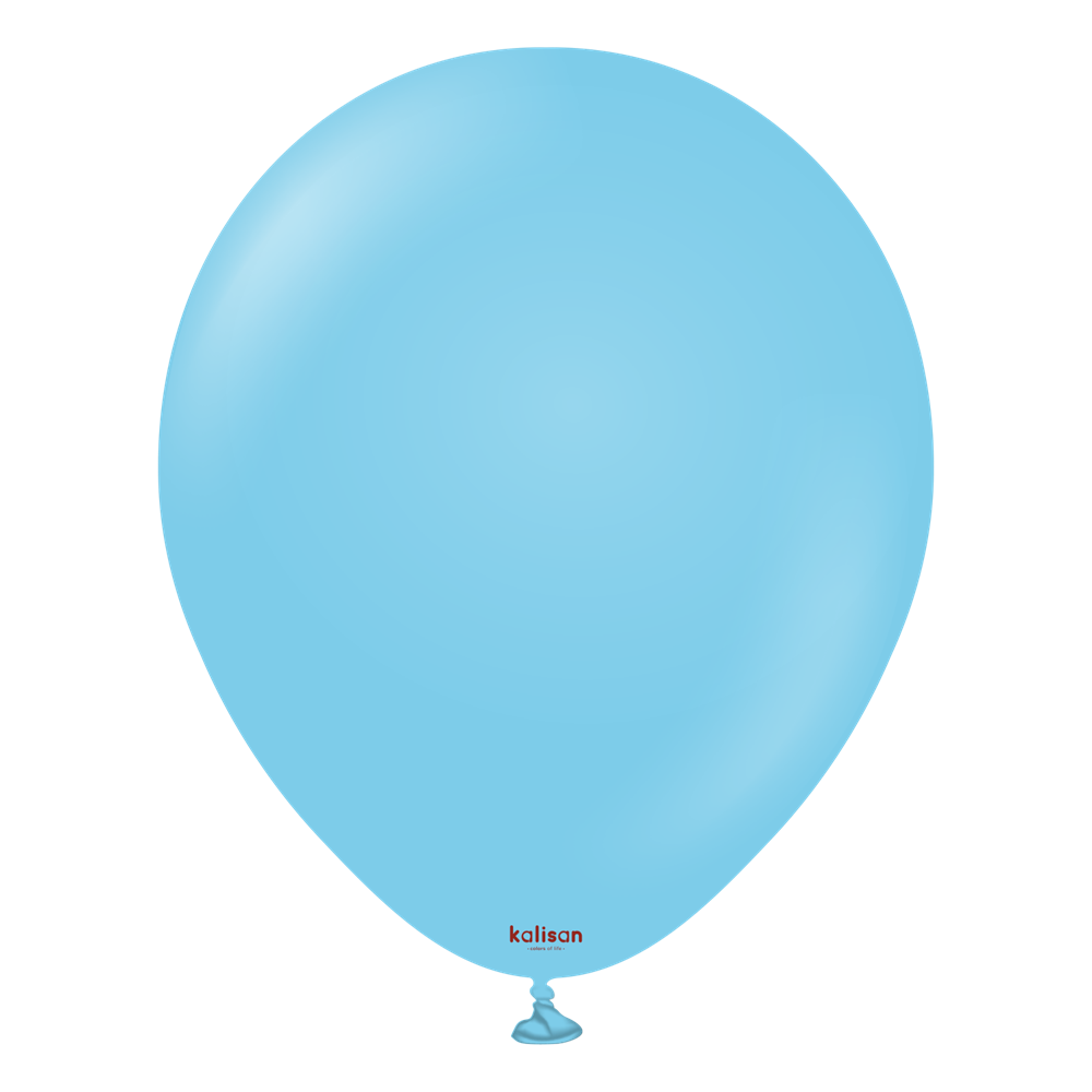 18-inch round baby blue latex balloon with a tied neck and smooth surface.