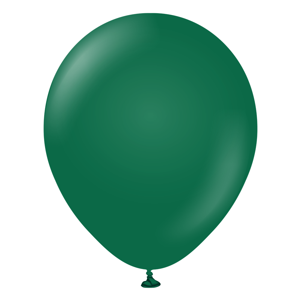 Dark green 18-inch round latex balloon inflated with tied end visible.