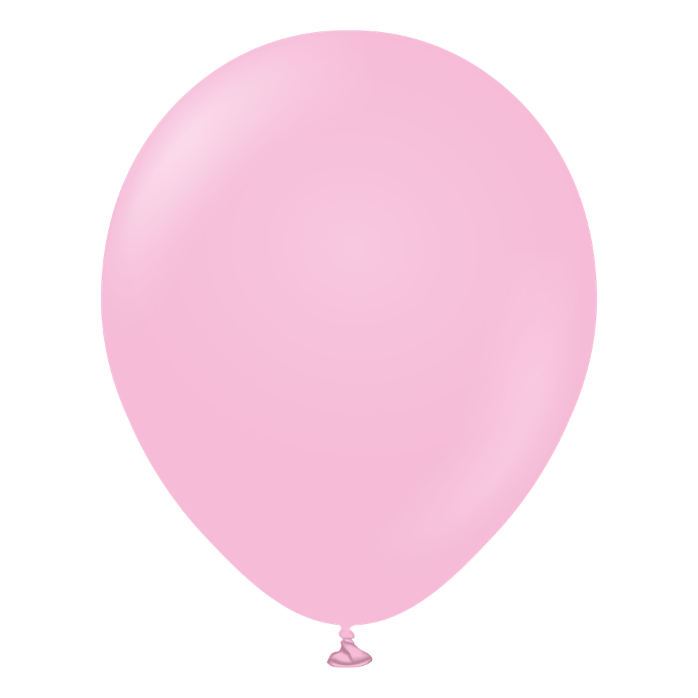 Glossy candy pink latex balloon, standard round shape, inflated and tied at the bottom.