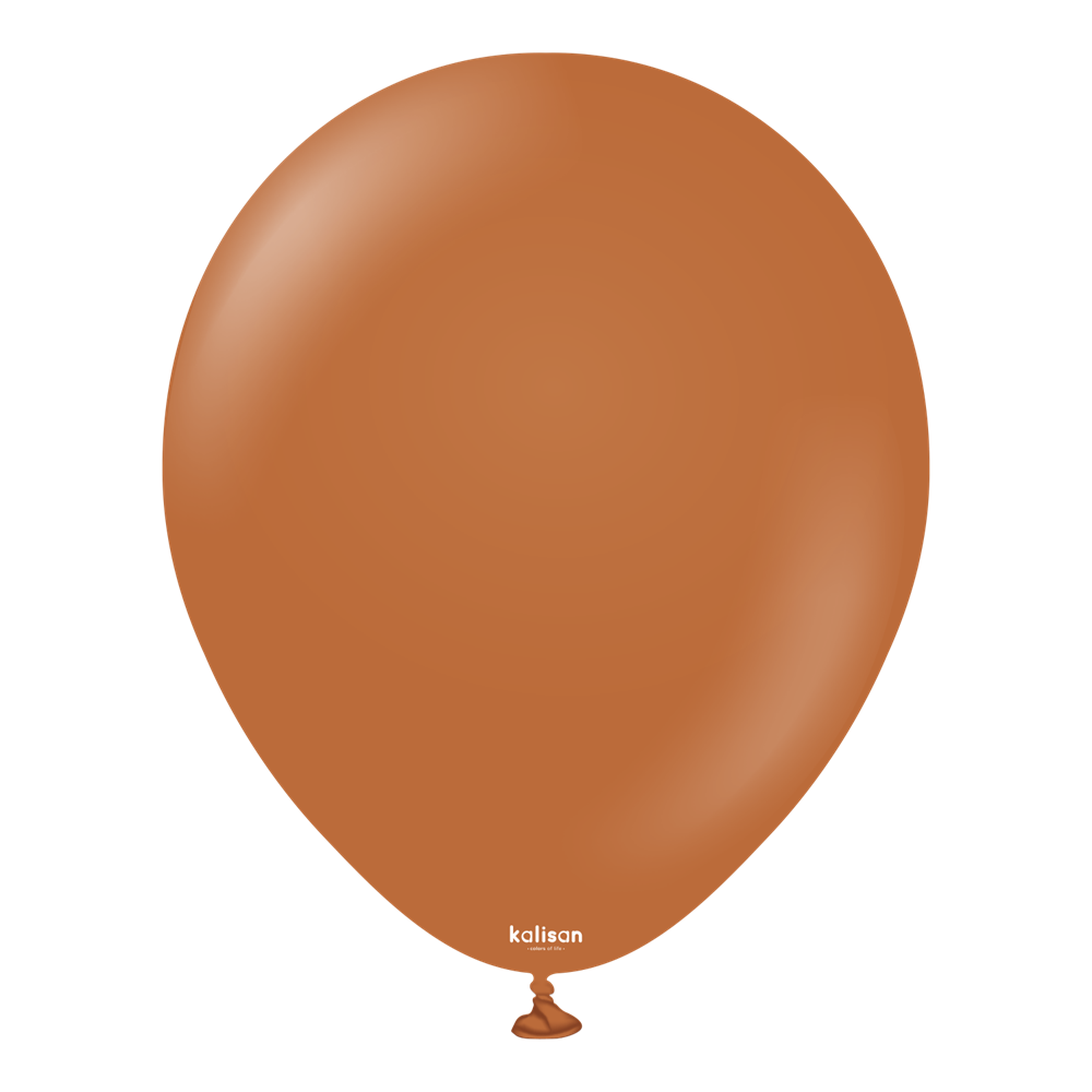 18 inch caramel brown latex balloon with a smooth surface and rounded shape.