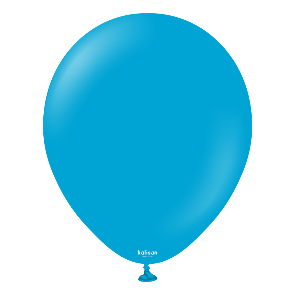 18-inch round Caribbean blue latex balloon inflated and tied at the bottom with a smooth surface.