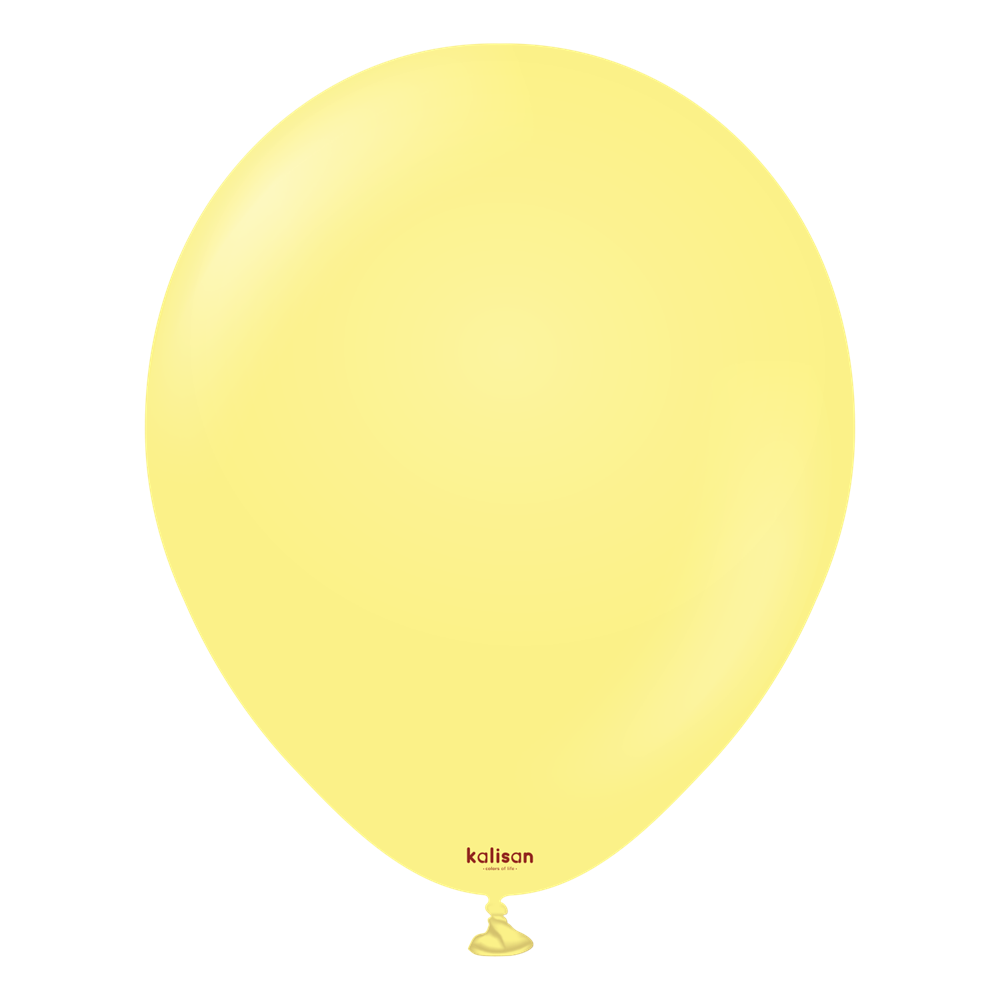 Yellow 18-inch round latex balloon with subtle sheen and knotted end.