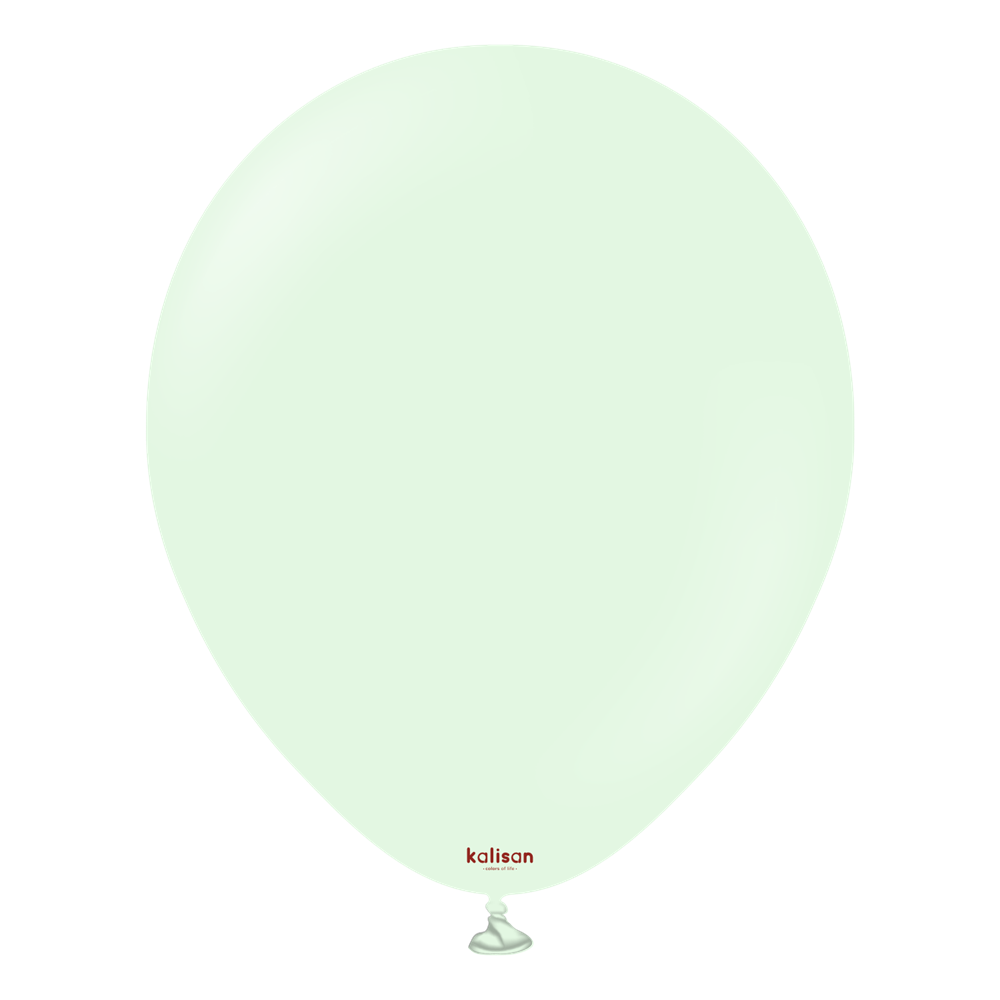 Pale green 18-inch round latex balloon with smooth surface and tied end.