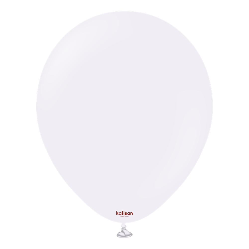 Pale lilac round latex balloon with smooth surface, 18 inches, tied at the bottom.