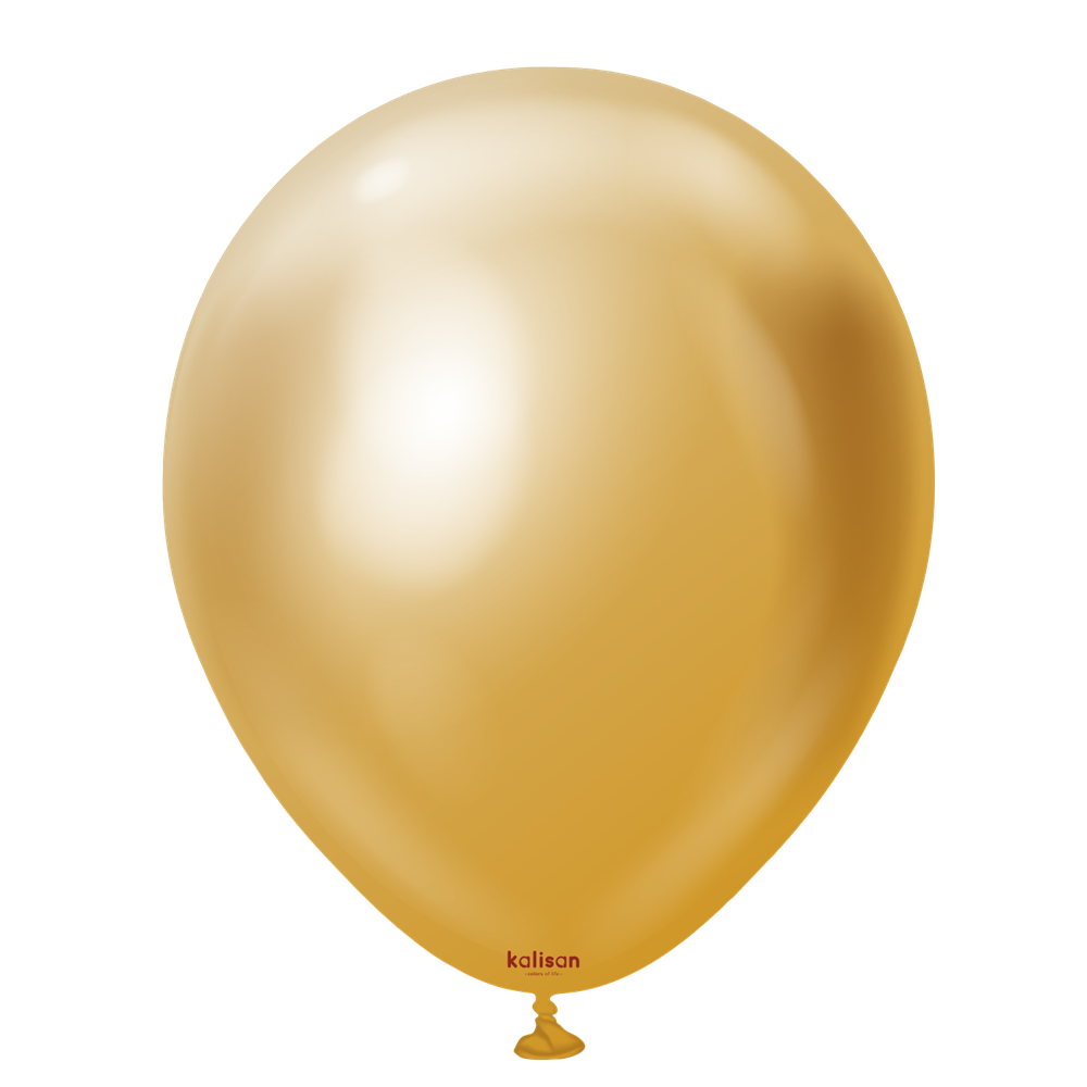 Shiny gold latex balloon, 18-inch round shape with smooth surface.
