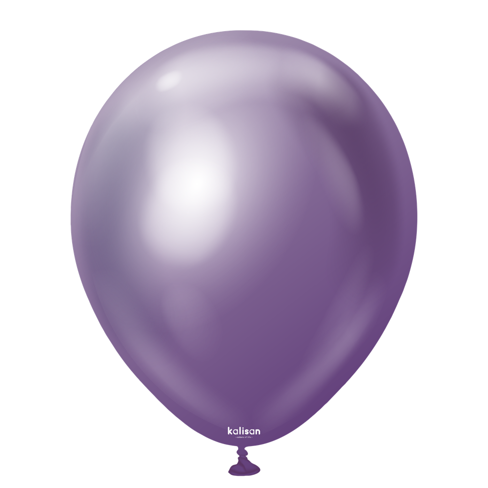 Shiny violet latex balloon with a smooth surface and teardrop shape, 18 inches inflated.