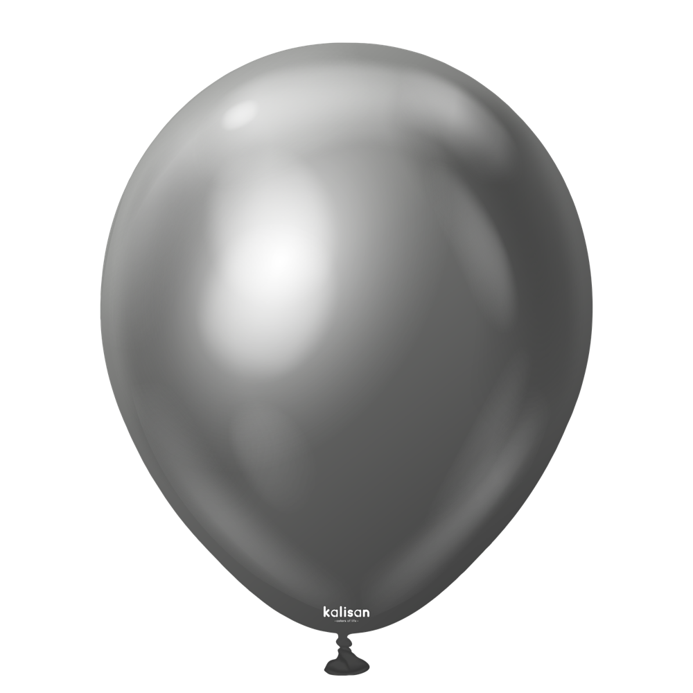 Shiny metallic space grey 18-inch latex balloon with a reflective mirror finish.