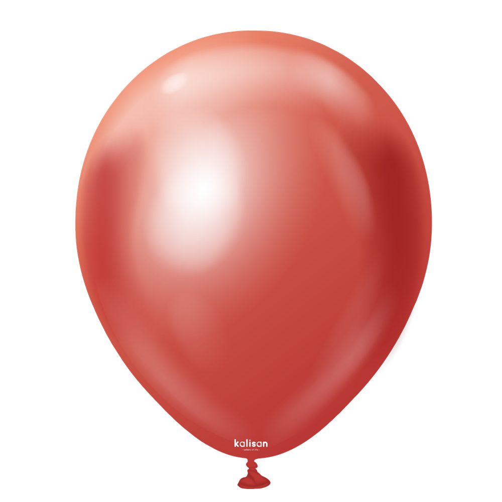 Red 18-inch shiny latex balloon with reflective mirror finish and teardrop shape.