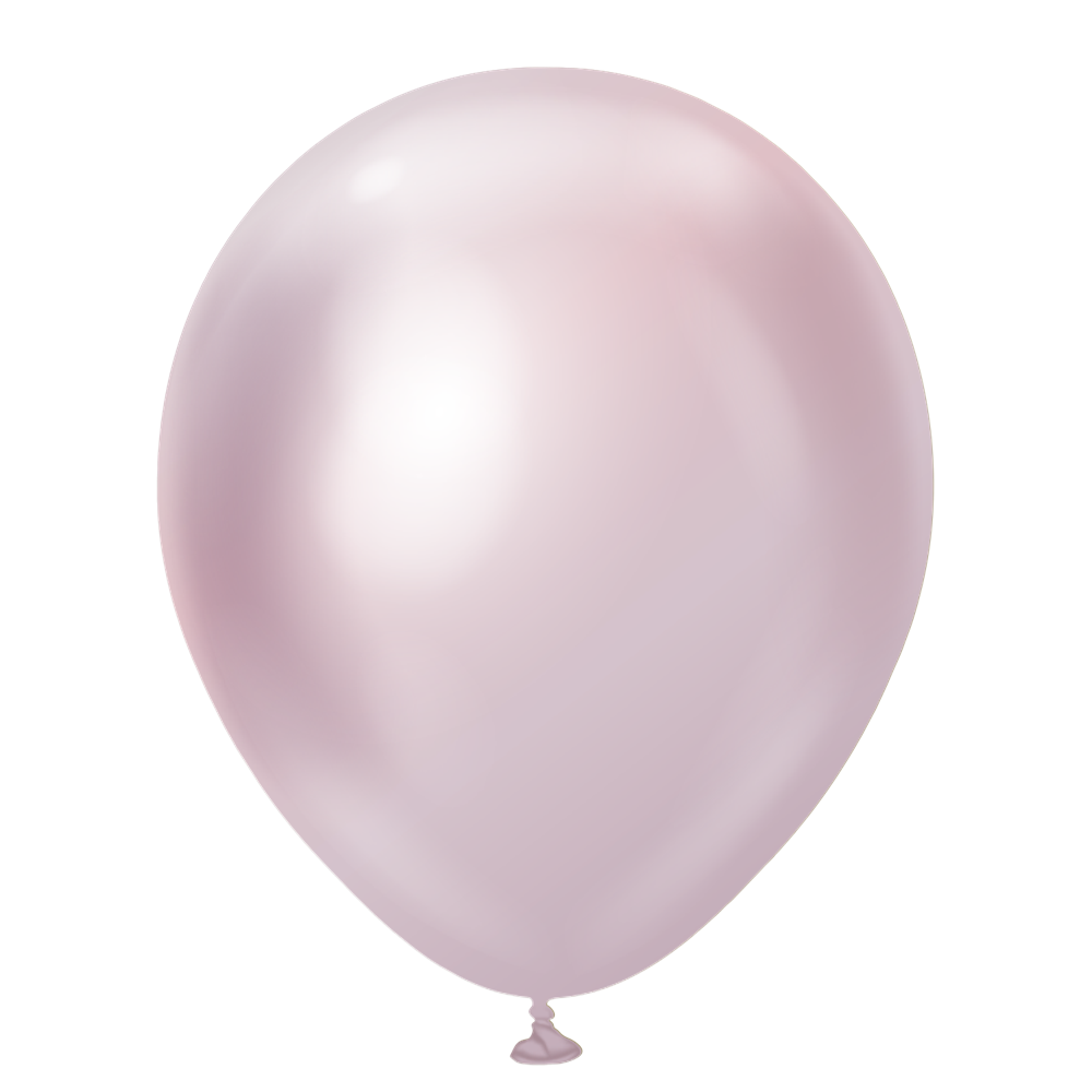 18-inch round pink gold metallic balloon with glossy reflective surface and tied end.