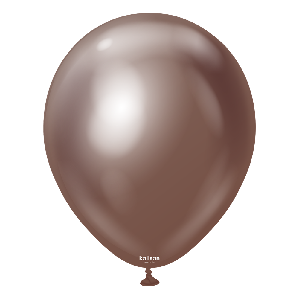 Glossy chocolate brown 18-inch round latex balloon with a reflective mirror finish.