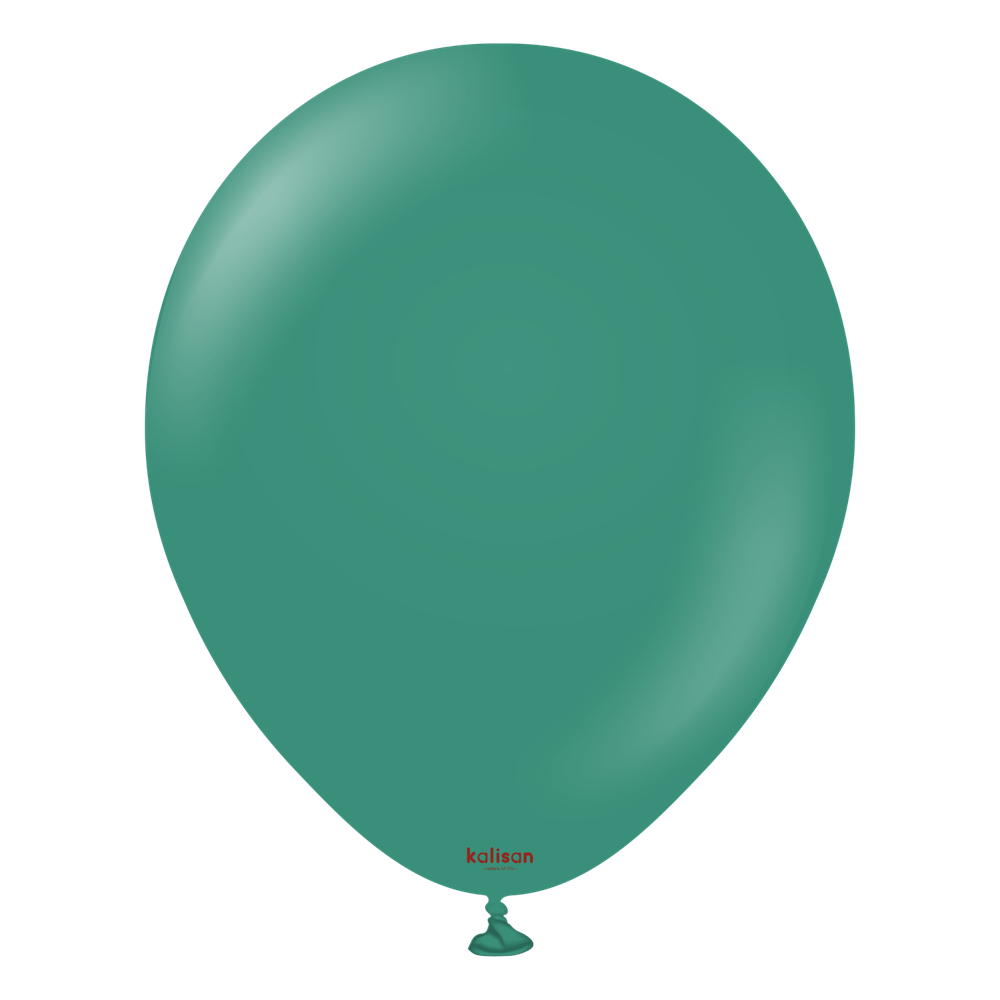 18-inch round sage green latex balloon with smooth surface and tied end.