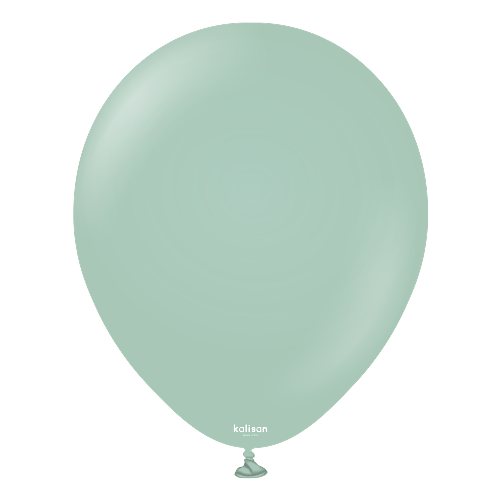 Matte retro winter green 18-inch latex balloon with a smooth round shape and tied end.