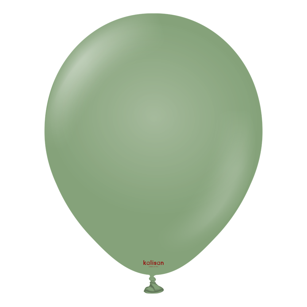 Matte eucalyptus green latex balloon, 18 inches, round shape, tied neck.