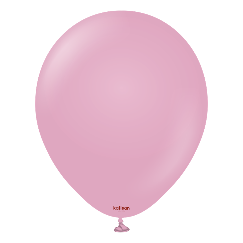 Single dusty rose pink latex balloon, 18 inches, smooth surface with tied end.