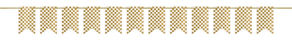 White banner with multiple rectangular panels featuring a gold glitter dot pattern.
