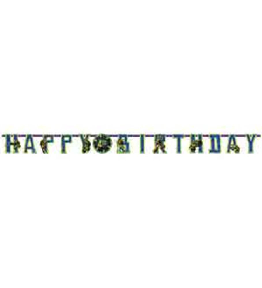 Teenage Mutant Ninja Turtles themed "Happy Birthday" banner with colorful character designs on each letter.