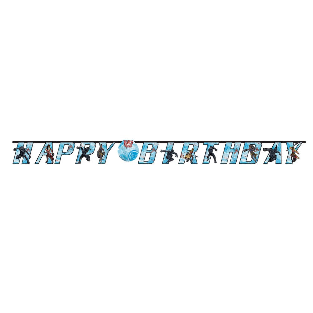 Black Panther-themed birthday banner with superhero letters and customizable age number.