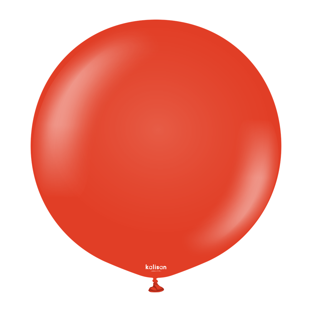 Large round bright red balloon with a glossy finish and small tied knot at the bottom.