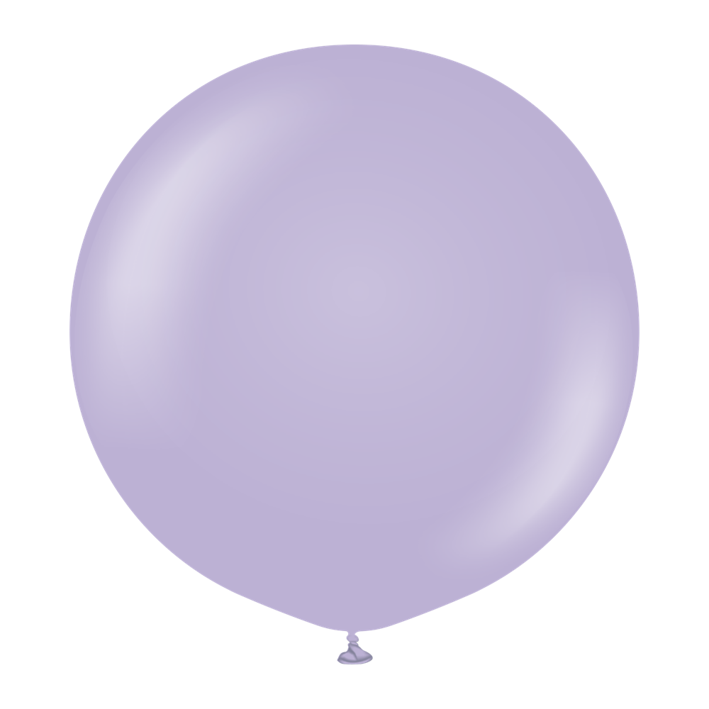 Round lilac balloon with smooth surface, 24-inch standard size, inflated and tied at the bottom.